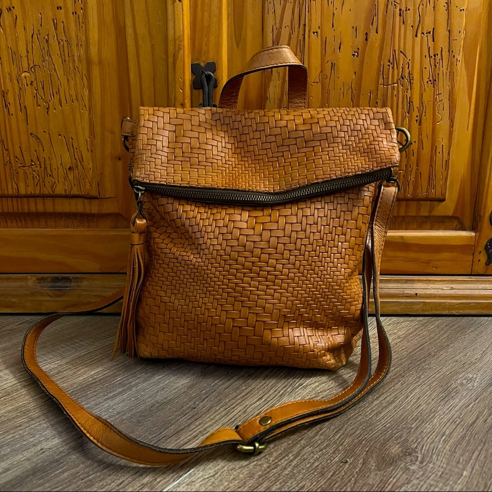 Firm $50•Luzille Convertible Woven Leather Backpack